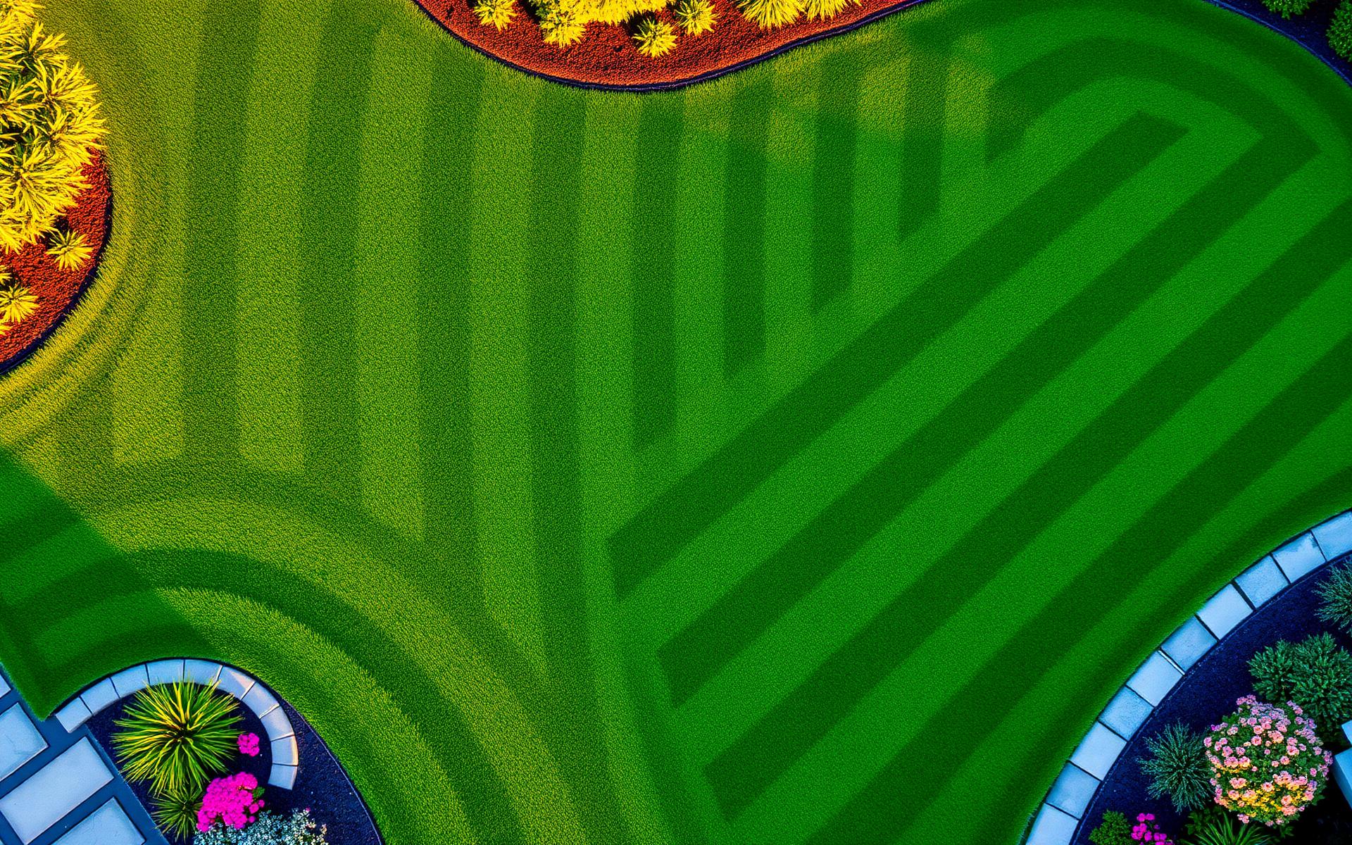 Professionally mowed lawn with striped pattern